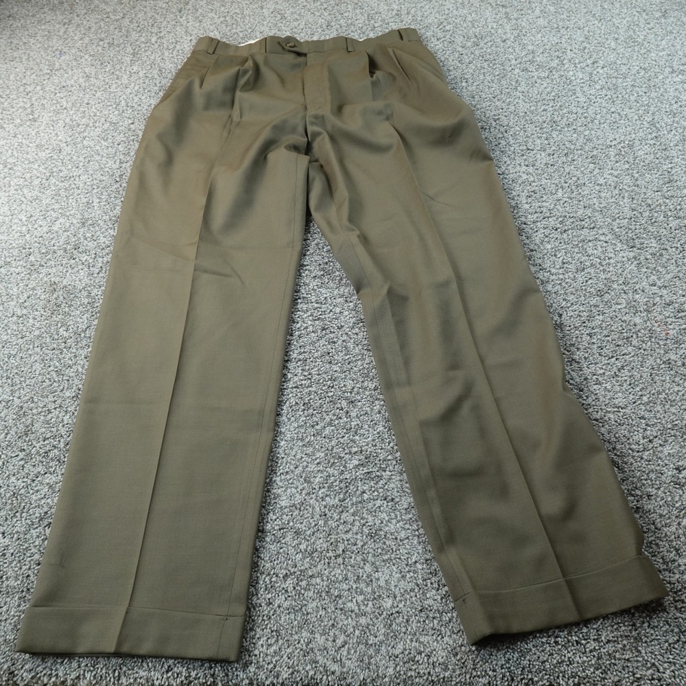 Ralph Lauren Pants Mens 36X32 Brown Tan Wool Chino Dress Trouser Pleated Cuffed